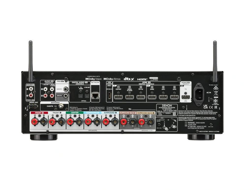 Denon AVR-X1800H DAB 7.2 Ch. 80W 8K AV Receiver Powered by HEOS™ and DAB+