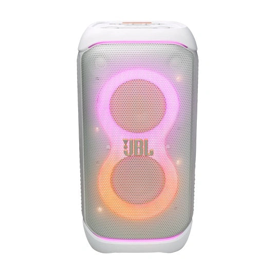 JBL PartyBox Stage 320 Portable party speaker with powerful JBL Pro Sound, an adaptive lightshow, splashproof, replaceable battery, telescopic handle and wheels