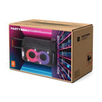JBL PartyBox Stage 320 Portable party speaker with powerful JBL Pro Sound, an adaptive lightshow, splashproof, replaceable battery, telescopic handle and wheels