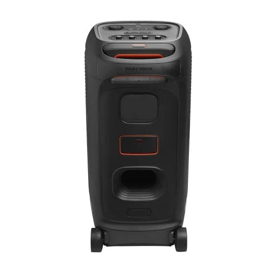 JBL PartyBox Stage 320 Portable party speaker with powerful JBL Pro Sound, an adaptive lightshow, splashproof, replaceable battery, telescopic handle and wheels