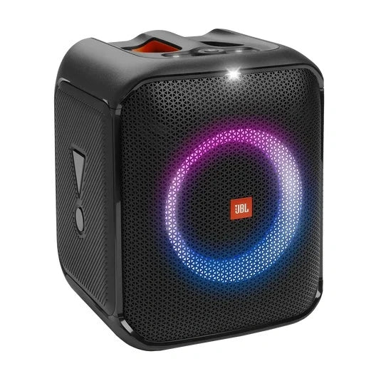 JBL Partybox Encore Essential Portable party speaker with powerful 100W sound, built-in dynamic light show, and splash proof design.
