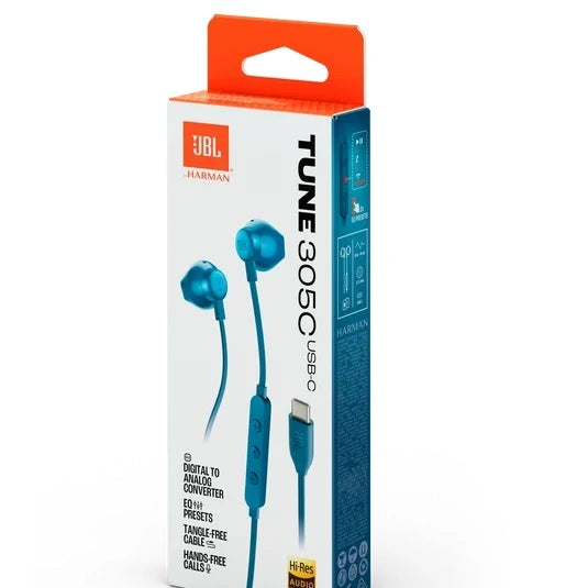 JBL Tune 305C USB Earbud headphones with Hi-Res Audio support and JBL Pure Bass Sound
