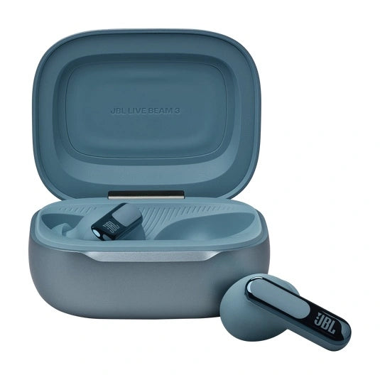 JBL Live Beam 3 True wireless noise-cancelling earbuds with stick-closed design and Smart Charging Case™