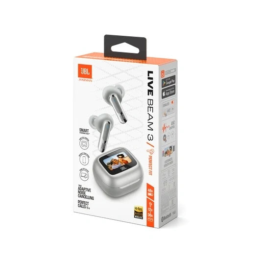 JBL Live Beam 3 True wireless noise-cancelling earbuds with stick-closed design and Smart Charging Case™