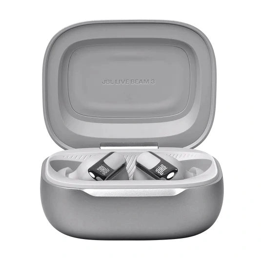 JBL Live Beam 3 True wireless noise-cancelling earbuds with stick-closed design and Smart Charging Case™
