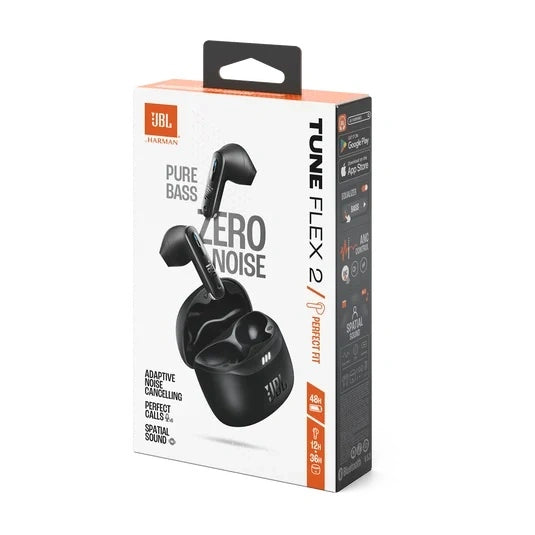 JBL Tune Flex 2 True Wireless Noise Cancelling Earbuds with JBL Spatial Sound and Smart Ambient technology  Color: Black