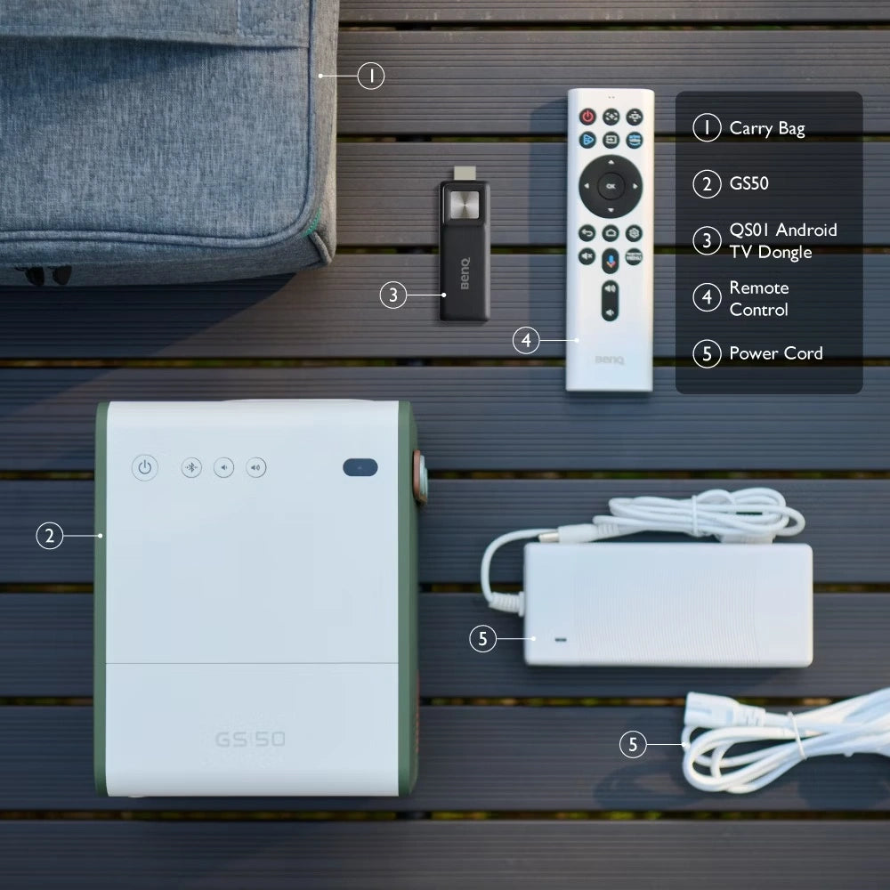 BenQ GS50 | 1080p Outdoor Projector with 2.1 CH Bluetooth Speakers, IPX2